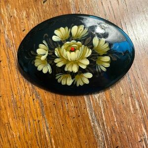 Russian Lacquer Brooch Pin Artist Signed